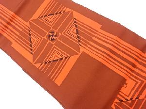 リサイクル　塩瀬型染幾何学に花模様名古屋帯